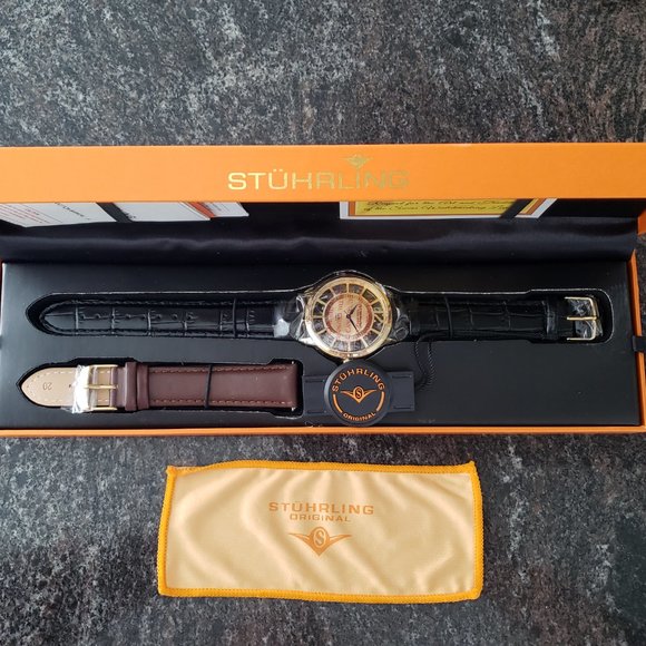 [NEW] Stuhrling Original - Swiss Quartz Watch - Gold Face - Box Set - Picture 2 of 11
